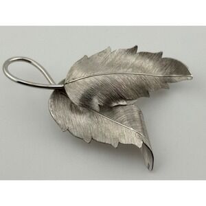Vintage Krementz Brooch Silver Tone Leaf Pin